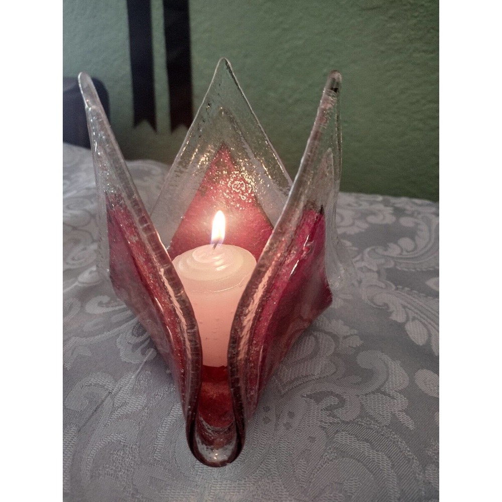 Jones Glassworks Contemporary Fused Copper Art Glass Candle Holder